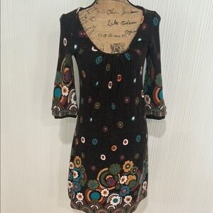 Anthropologie Reborn Floral Patterned Black Dress